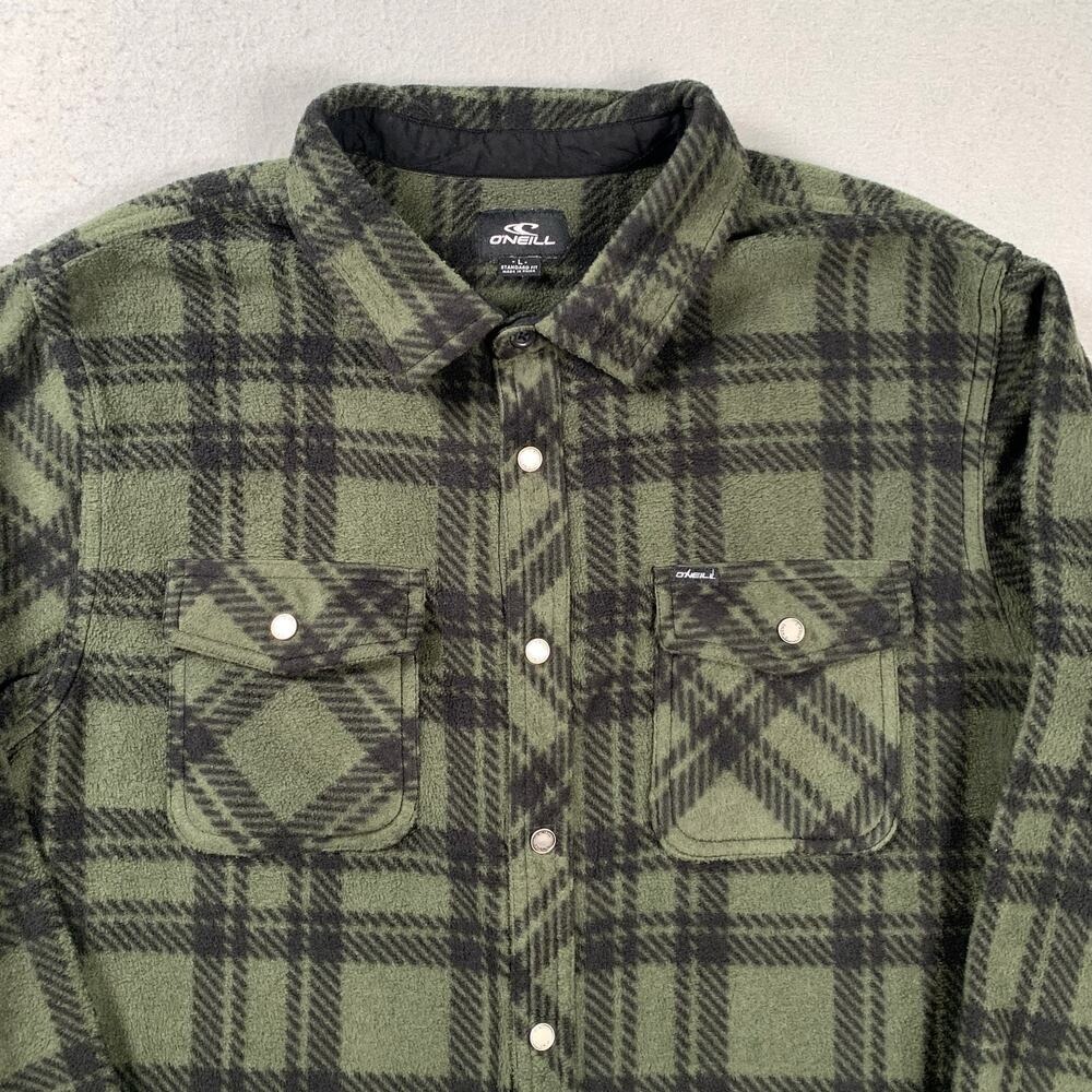 O'neill Shirt Mens Large Super Fleece Icecap Flannel Snap Button Plaid Green - Picture 4 of 10